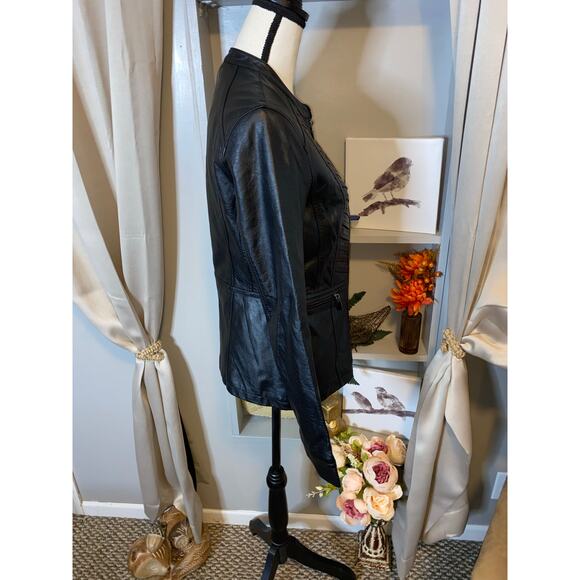 NWT Mark Alan New York size Medium Black Front Zip Faux Leather Moto Jacket - Picture 6 of 12